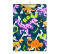 Roaring Dino Skull Fluorescent Yellow Purple Camouflage Acrylic Binder Clipboard Organizer Standard Letter A4 Size Acrylic Cute for First Year Teacher Must Have Gold 12 x 9 pulgadas Tablas para