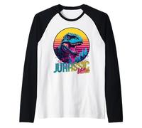 Roaring Dinosaur Retro City Vibes Reptile Sunset Lizard Camiseta Manga Raglan