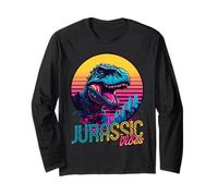 Roaring Dinosaur Retro City Vibes Reptile Sunset Lizard Manga Larga