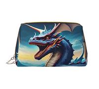 Roaring Dragon - Bolsa de cosméticos portátil de cuero (grande), bolsa de cuero con cremallera, bolsa de aseo personal, organizador de viaje, White, Talla única