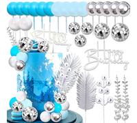 Roaring Good Time Disco Balls Cake Topper Mamma Mia Decoracion Tarta Bolas Plateadas Azules Reina Bailarina para Cumpleaños de los 70 Aniversario Ultima Disco Soltera