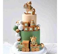 Roaring Good Time lujoso oso verde salvia decoracion de pastel babybear natural babyshower cake topper osos tren decoracion de pastel babyshower cumpleaños decoracion de pastel