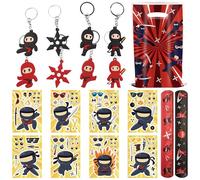 Roaring Good Time Ninja Party Favors Ninja Birthday Party Decor Supplies for Ninja Warrio Gift Bags Slap Bracelets Rubber Keychain Stickers 38 PCS