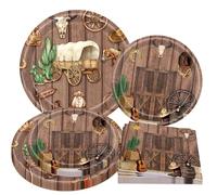 Roaring Good Time Suministros de decoración de fiesta de vaquero occidental, vajilla, platos de vaquero desechables, servilletas para decoración de fiesta de cumpleaños de rodeo, 24 invitados