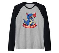 Roaring Into 6 Dinosaurio T Rex 6º Cumpleaños Niños Niños Seis Camiseta Manga Raglan