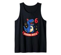 Roaring Into 6 Dinosaurio T Rex 6º Cumpleaños Niños Niños Seis Camiseta sin Mangas