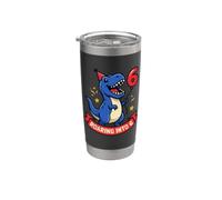 Roaring Into 6 Dinosaurio T Rex 6º Cumpleaños Niños Niños Seis Vaso térmico de acero inoxidable de doble pared