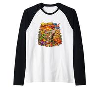 Roaring Into 7 Dinosaurios Fiesta de Cumpleaños Bloques de Construcción Dino Camiseta Manga Raglan
