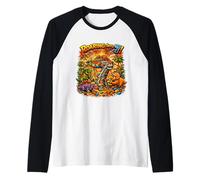 Roaring Into 7 Dinosaurios Fiesta de Cumpleaños Bloques de Construcción Dino Camiseta Manga Raglan