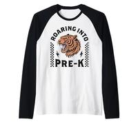 Roaring Into Pre-K Tiger I'm Ready for Pre K Boy Girl Funny Camiseta Manga Raglan