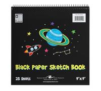 Roaring Spring Cuaderno de dibujo de papel negro de 9 x 9 pulgadas, 25 hojas, páginas pesadas de 70 libras, encuadernado en espiral superior, bloc de dibujo perforado sin ácidos para bolígrafos de gel