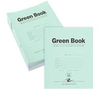 Roaring Spring Libro de exámenes verde reciclado de prueba, paquete de 50, rayas anchas con márgen, 8.5 x 7 pulgadas, 8 hojas/16 páginas, cubierta verde