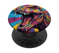 “Roaring T Rex” Colorful Pop Art Dinosaur Graphic Design Fun PopSockets PopGrip Adhesivo