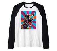 Roaring T Rex Colorful Pop Art Dinosaur Graphic Kids Boys Camiseta Manga Raglan
