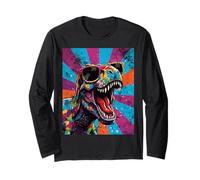 Roaring T Rex Colorful Pop Art Dinosaur Graphic Kids Boys Manga Larga