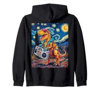 Roaring T-Rex Holding Boombox Retro Noche estrellada Sudadera con Capucha