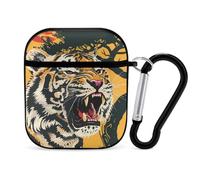 Roaring Tiger Sun Tree - Funda divertida compatible con AirPods 1 y 2 auriculares, funda rígida protectora con llavero