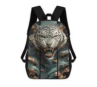 Roaring Tiger Teal And Gold Art Mochila Infantil De 17 Pulgadas, Mochila Escolar Con Estampado 3D De Dibujos Animados Para Niños Y Adolescentes.