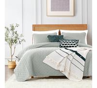 ROARINGWILD Juego de Ropa de Cama tamaño California King con Fundas de Almohada, Colcha Ligera Extragrande Color Verde Salvia, 3 Piezas, 118 x 106 Pulgadas