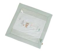 roba Alfombra de Juego Woodland Buddies 100 x 100 cm - Suave & Acolchada - Manta de Actividades para Bebés - Superficie de Algodón - Con Nubes Apliques & Diseño Bosque - Verde Pastel