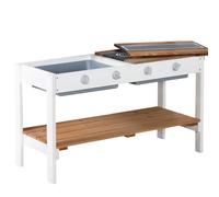 roba Ampliación de Cocina para casa de Juegos - Cocina Infantil al Aire Libre Blanco y marrón con Barbacoa y Placas de cocción - Accesorios para casa de Juegos de jardín a Partir de 18 Meses - con