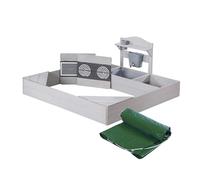 roba Arenero de Madera con Cocina de Juguete y Cubierta - Mobiliario de Exterior con Bañera de Juego y Fogones Impresos - Madera Gris Resistente a la Intemperie