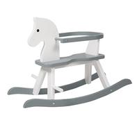 roba Caballito de Madera Maciza con Anillo de Protección Extraíble - Ayuda a Dominar el Equilibrio - Soporta 25 kg - A partir de 1 año - Blanco/Gris