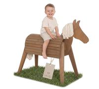 roba Caballo de exterior de madera maciza - Caballo de madera resistente a la intemperie y sostenible para el jardín - Caballo de volteo para montar, trepar y hacer gimnasia - Lasurado color teca