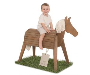 roba Caballo de exterior de madera maciza - Caballo de madera resistente a la intemperie y sostenible para el jardín - Caballo de volteo para montar, trepar y hacer gimnasia - Lasurado color teca