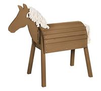 roba Caballo de Juego y Volteo para Exterior, Caballo de Madera Maciza con Melena y Cola para Peinar, Montar, Saltar y Hacer Gimnasia, Altura del Asiento 70 cm, Teak, Desde 3 Años