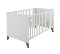 roba - Cama de bebé escalable de 70 x 140 cm, con diseño de Ole, Convertible en Cama Infantil, de 0 a 7 años, hasta 50 kg, Altura Ajustable, 3 Barras extraíbles, Madera, Color Blanco y Roble Oscuro,
