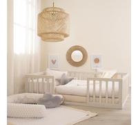 roba Cama Montessori a Ras de Suelo 70 x 140 cm para Niños - Incluye Somier y Protección Anticaídas - Concepto de Dormir a Nivel del Suelo para Niños Pequeños - Stone Washed