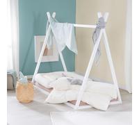 roba Cama Tipi 70 x 140 cm en Forma de Tienda de Campaña - Cama Infantil según el Principio Montessori - Madera Certificada FSC - Cuna para Jugar, Leer y Abrazar - Pintada de Blanco