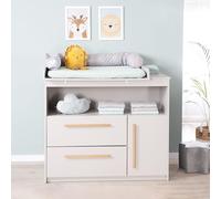 roba Cambiador Lea con cambiador extraíble, cambiador con 2 cajones y 1 puerta, asas de madera, color beige/gris