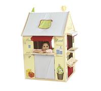 roba Casita Infantil 4en1 de Madera y Tela - Cabaña de 4 Caras - Teatro de Títeres Tienda de Comestibles Correo Quiosco - Amarillo