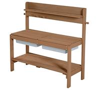 roba Cocina de Juguete para Niños de Madera + 2 Cubetas y 2 Tapas Desmontables - de 18 Meses - Mesa de Barro para Juegos al Aire Libre - Acabado en Teca