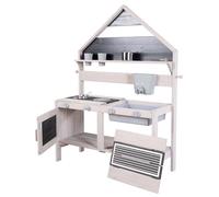roba Cocina para Niños con Diseño de Casa - Cocinita de Juego Funcional para Exteriores con Accesorios - Madera Maciza Certificada FSC - Gris Esmaltado