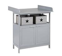 roba Cómoda Cambiador Hamburg 2 Cajones, con Tablero Extraíble, 2 Cajas de Almacenamiento de Tela Incluidas, Fijación a la Pared, Madera Gris