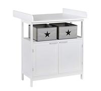 roba Cómoda Cambiador Hamburg 2 Cajones, con Tablero Extraíble, 2 Cajas de Almacenamiento de Tela Incluidas, Fijación a la Pared, Madera Blanca