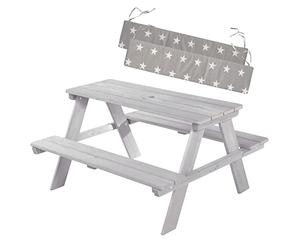 Roba Conjunto de Asientos Infantil de Exterior Picknick for 4" con Cojines, Conjunto de Mesa y Bancos Resistente a la Intemperie de Madera Maciza, Gris
