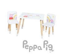 roba Conjunto de Mesa y 2 Sillas Infantiles Peppa Pig - Patas de Madera Maciza - para Niñas y Niños de 2 Años en Adelante - Diseño de Cerda y Arcoíris - Rosa/Blanco