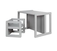 roba Conjunto de Mesa y Silla Reversibles para Niños - 3 Alturas de Asiento - Mesa Convertible en Banco - De 9 Meses a 10 Años - Madera Lacada en Gris