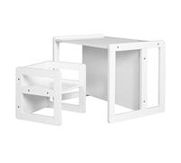 roba Conjunto de Mesa y Silla Reversibles para Niños - 3 Alturas de Asiento - Mesa Convertible en Banco - De 9 Meses a 10 Años - Madera Lacada en Blanco