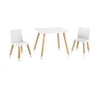 roba Mesa Infantil + 2 Sillas para Niñas y Niños - Patas de Madera Maciza - Juego de Muebles de Asiento - A Partir de 2 Años - Estilo Escandinavo - Natural / Blanco