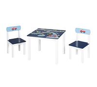 roba Conjunto de sillas para niños 'Corredor de carreras', 2 sillas para niños y 1 mesa, con motivos de vehículos en azul