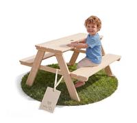 roba Conjunto infantil de mesa y bancos roba Outdoor+ “Picknick for 4” - de Madera Maciza - Natural Sin Tratar