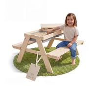 roba Conjunto Infantil “PLAY for 4” - Outdoor+ - Con Bandejas de Juego - Conjunto de Madera Maciza y Mesa de Barro - Natural Sin Tratar