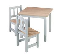 roba Conjunto Mesa y 2 Sillas Infantiles Woody - Tablero y Asientos con Aspecto de Madera - Resistentes a los Arañazos - para Niños de 18 Meses en Adelante - Gris