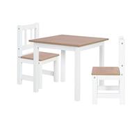 roba Conjunto Mesa y 2 Sillas Infantiles Woody - Tablero y Asientos con Aspecto de Madera - Resistentes a los Arañazos - para Niños de 18 Meses en Adelante - Blanco