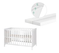 roba Cuna 2en1 roba 60 x 120 cm + Colchón Safe Asleep® - Cuna Infantil y Colecho Ajustable en Altura - 5 Barrotes Removibles - Madera Blanca